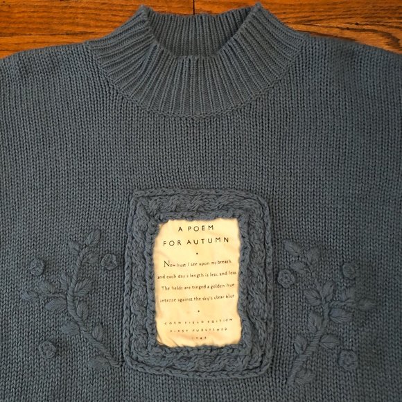 Vintage 90s Esprit Sport Cottagecore Cropped Pullover Poem Sweater Sz Large - Picture 2 of 7